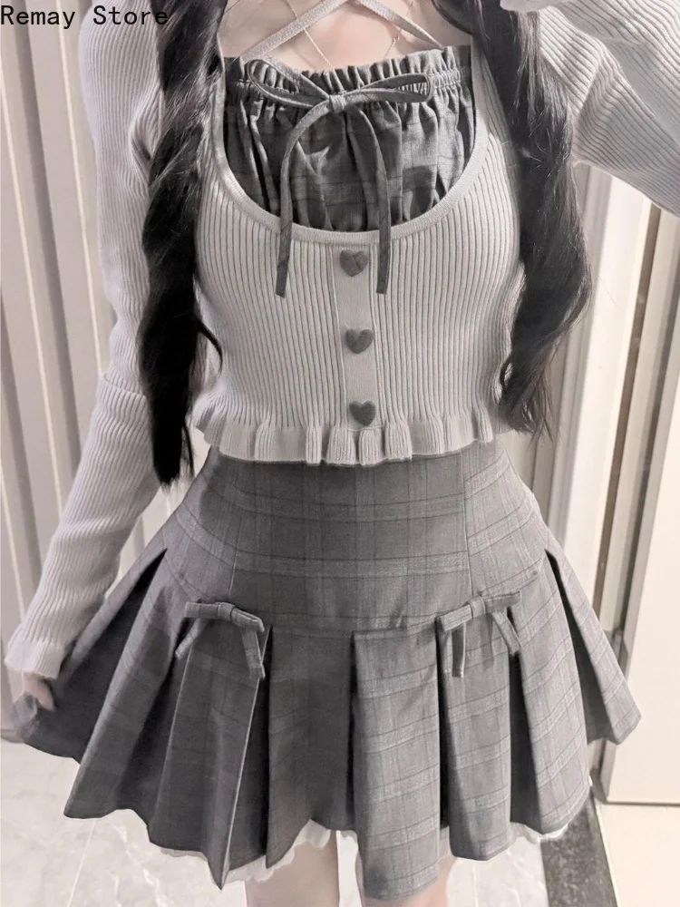 New Autumn French Elegant Fashion 2 Piece Set Women Fit Chic Coat + Mini Cake Skirt Vintage Y2k Aesthetic Princess Retro Outfits image 6