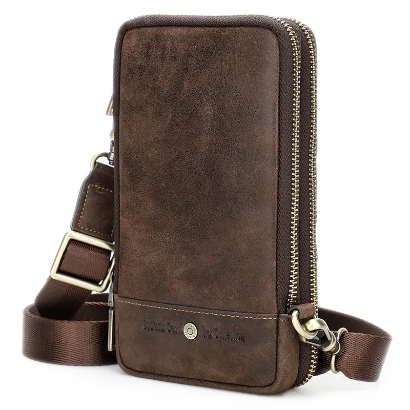 Bolsa para Teléfono Móvil de Piel Crazy Horse para Hombre, Multitarjetas, Portátil, Multifuncional, para Viajes al Aire Libre, Bolsa de Almacenamiento para Teléfono de Cintura