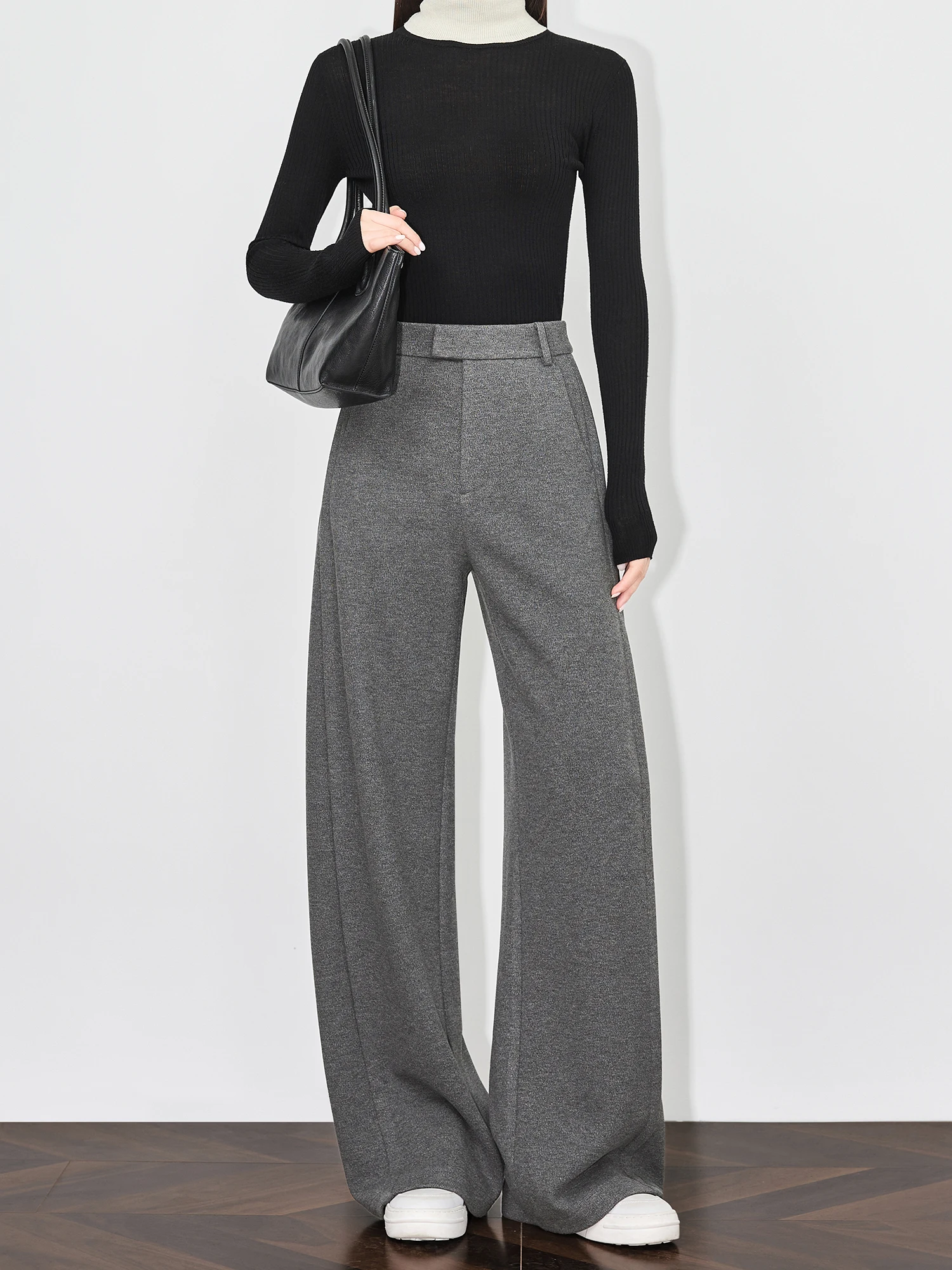 

Deep ey Thiened Wool Straight Leg Suit Pants for Tall Women Winter High Waist Extended Wide Leg Suit Pants Formal Wear