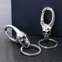 Vintage Punk Stainless Steel Skull Keychains for Men Anti-lost Luggage Car Key Chain Waist Belt Clip Jewelry Accessories Keyring