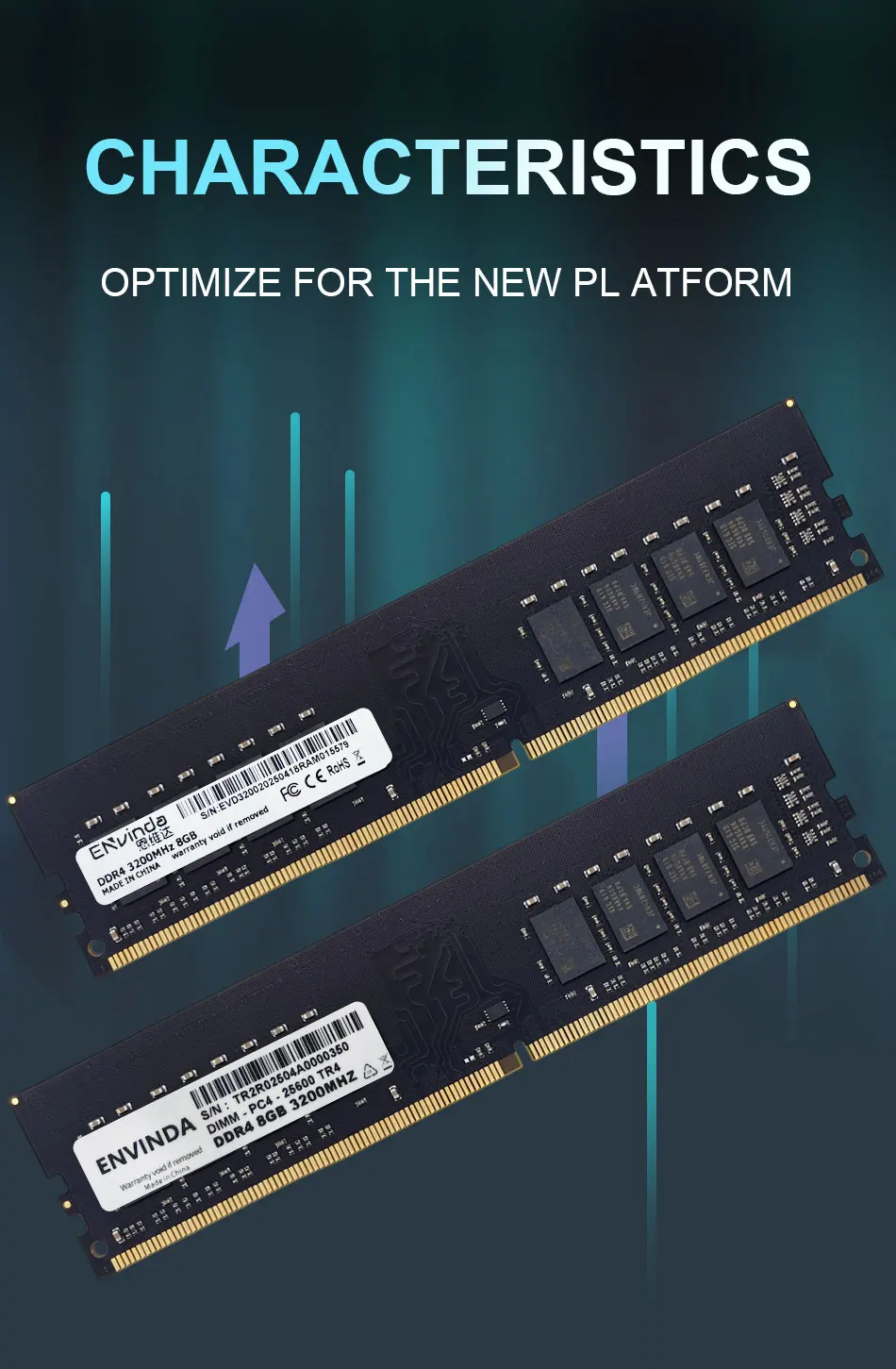 ENVINDA DDR4 PC RAM Memoria 8GB 16GB 3200MHz DIMM 데스크탑 컴퓨터