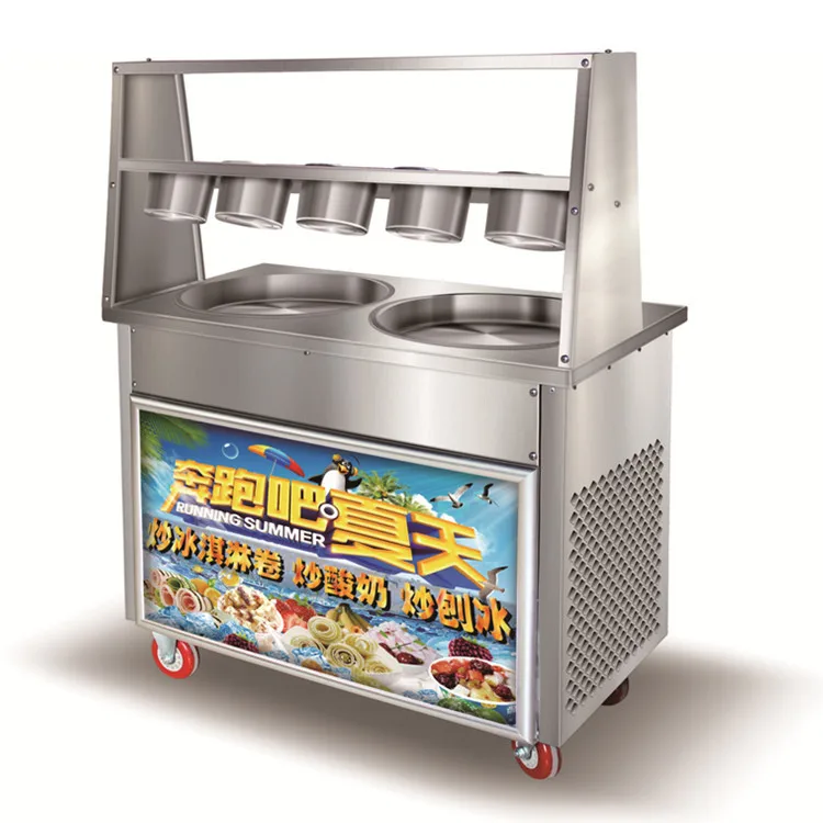 Double Pan Fry Yogurt Machine Commercial Fried Ice Cream Snowflakes Cheese Thai Fruit Machine Double Pan Fried Ice Cream Machine