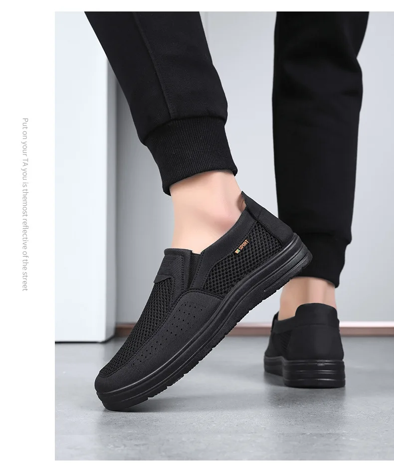 Herren Sommer-Hohlnetz-Slipper, Leichte Mehrschichtige Rutschfeste Sohle, Alltags-Gehschuhe für Senioren, Casual Flats – Detail 9