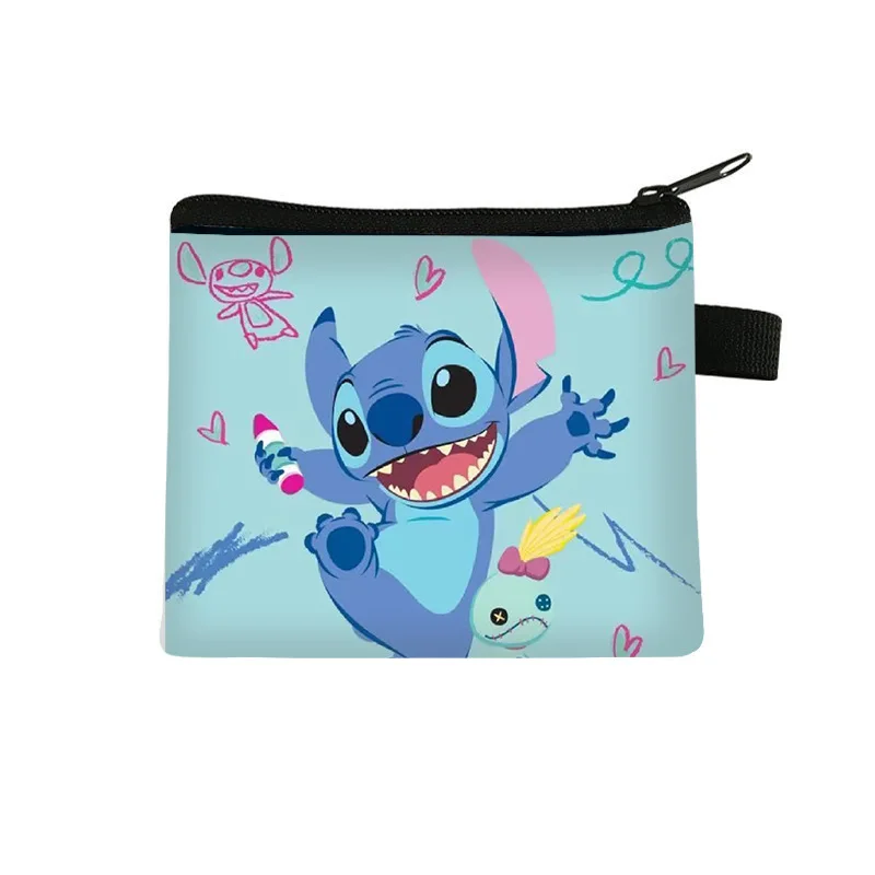 Porta-moedas Disney Stitch para crianças, carteira criativa zero fofa, mini bolsa de cartão portátil com zíper, bolsa de armazenamento de chaves dos desenhos animados, presente infantil