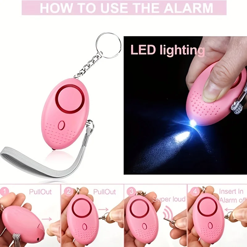 130dB Personal Safety Alarm with LED Light, Keychain for Emergency, Suitable for Women, Girls, Men, and Elderly