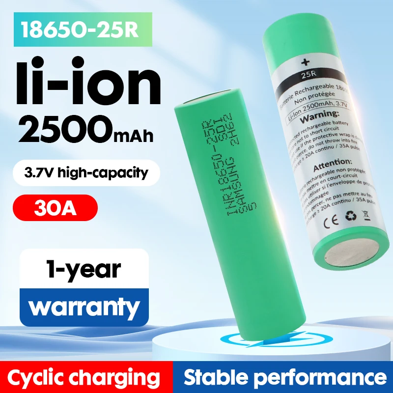 18650 Rechargeable Lithium 2500mAh 3.7V Power Battery High Discharge Batteries for Electrical Tool Flat Top 21700 Battery