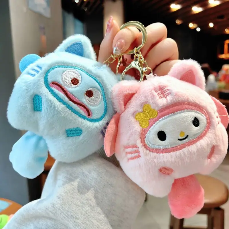 Japonês sanrio dos desenhos animados brinquedo de pelúcia chaveiro kawaii olá kitty kuromi mochila pingente purin cinnamoroll presente do feriado das crianças