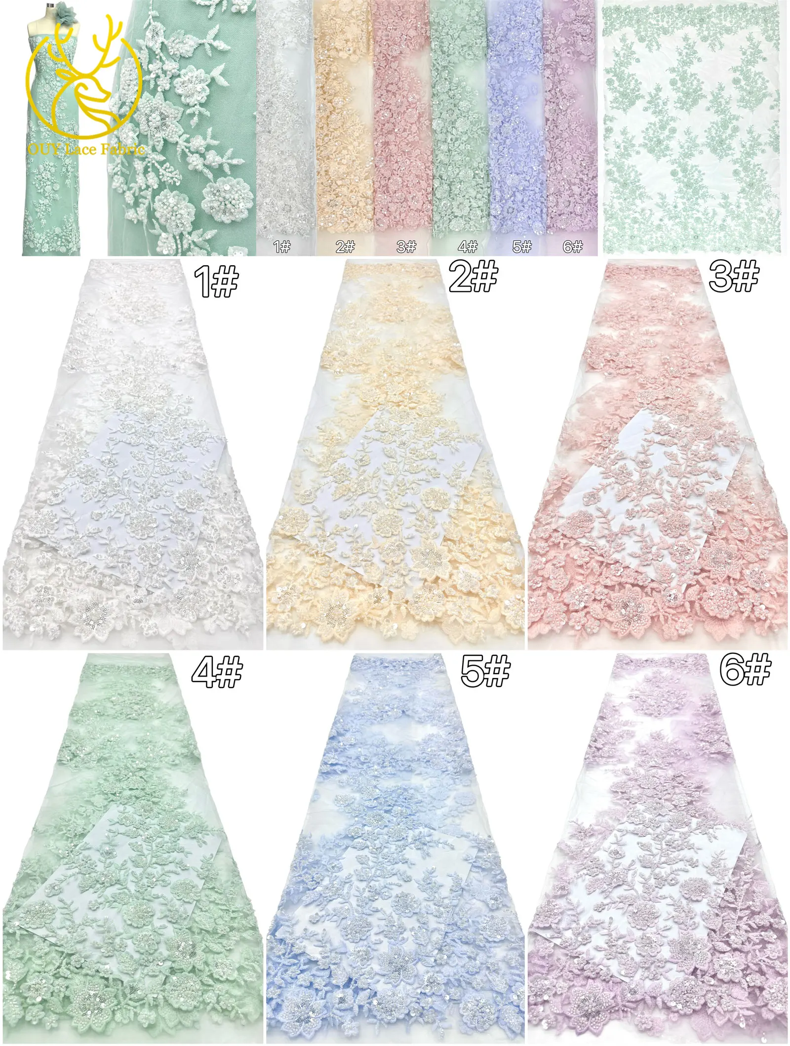 Neuer Stil Nigerianischer Bestickter Perlen-Spitzenstoff Hochwertige Afrikanische Pailletten-Spitze Brautkleid DIY Dekorationsstoff – Detail 2