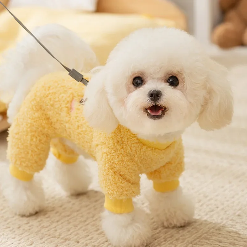 Vestiti invernali per cani ‌ Divertente cappotto caldo per gatti con motivo animale, completo in pile a quattro zampe con guinzaglio per forniture per animali domestici di taglia piccola e media