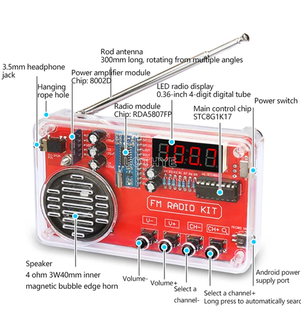 Zestaw elektroniczny DIY zestaw do produkcji radia FM płytka drukowana dokonywanie luźnych części odbiornik 50-108 MHz RDA5087 głośnik 3W z anteną