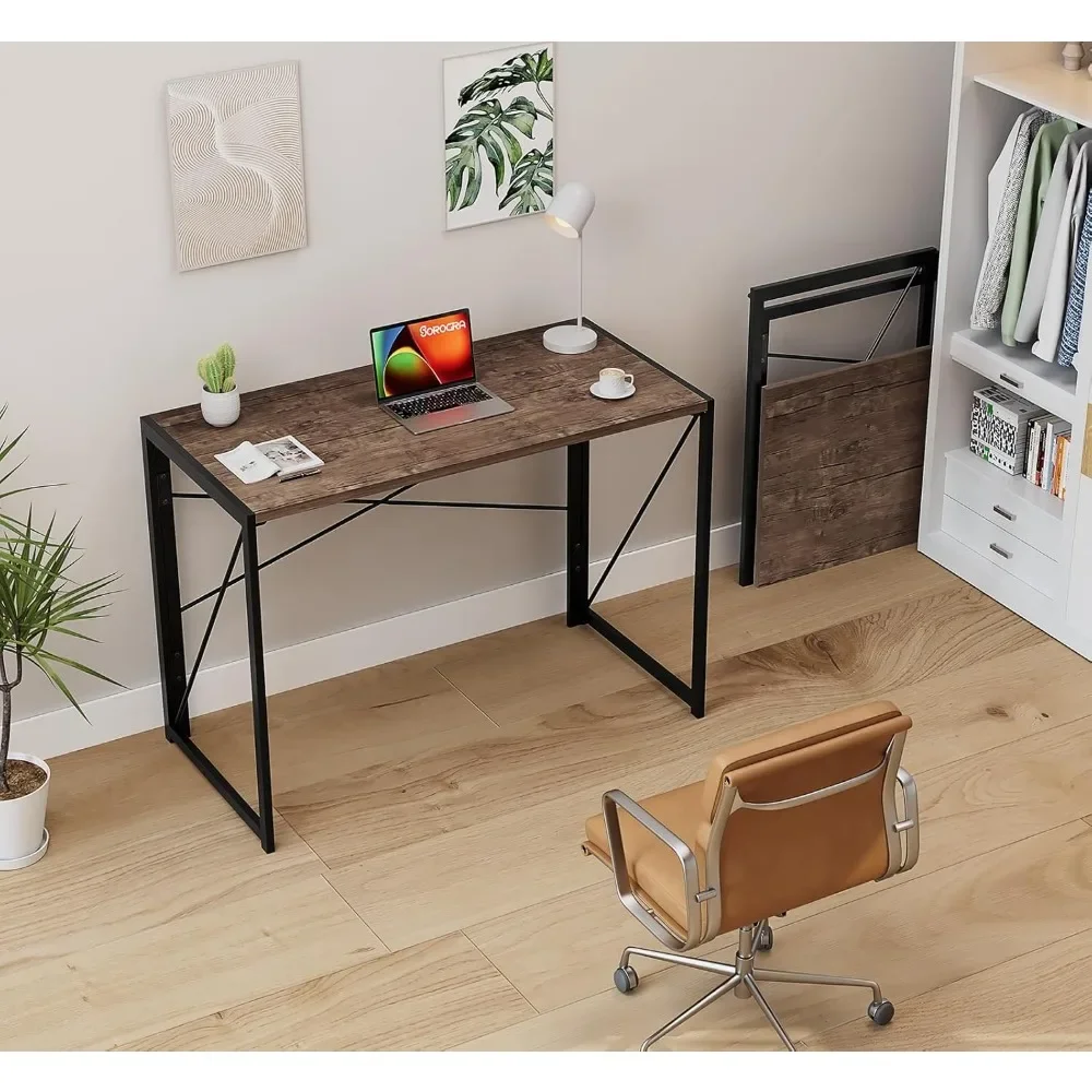 Klapp schreibtisch keine Montage erforderlich, 31,5 Zoll Schreib computer Schreibtisch platzsparender Klapptisch einfacher Home-Office-Schreibtisch, braun