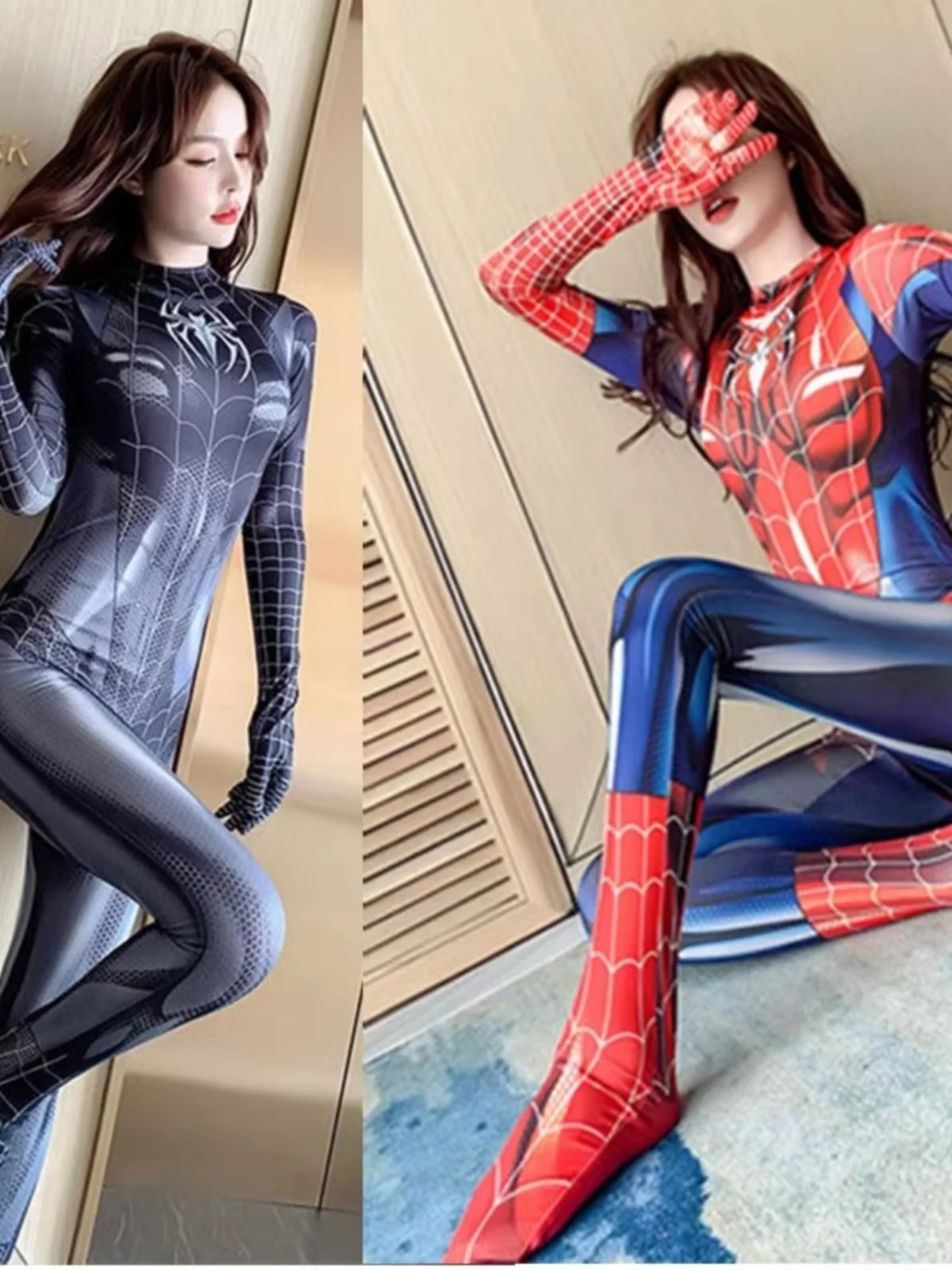 

Sexy Spiderman Suit for Women loween Cosplay Costume Bla Symbiote One-Piece Outfit Comic Con Par Sexy Long Sve Dr
