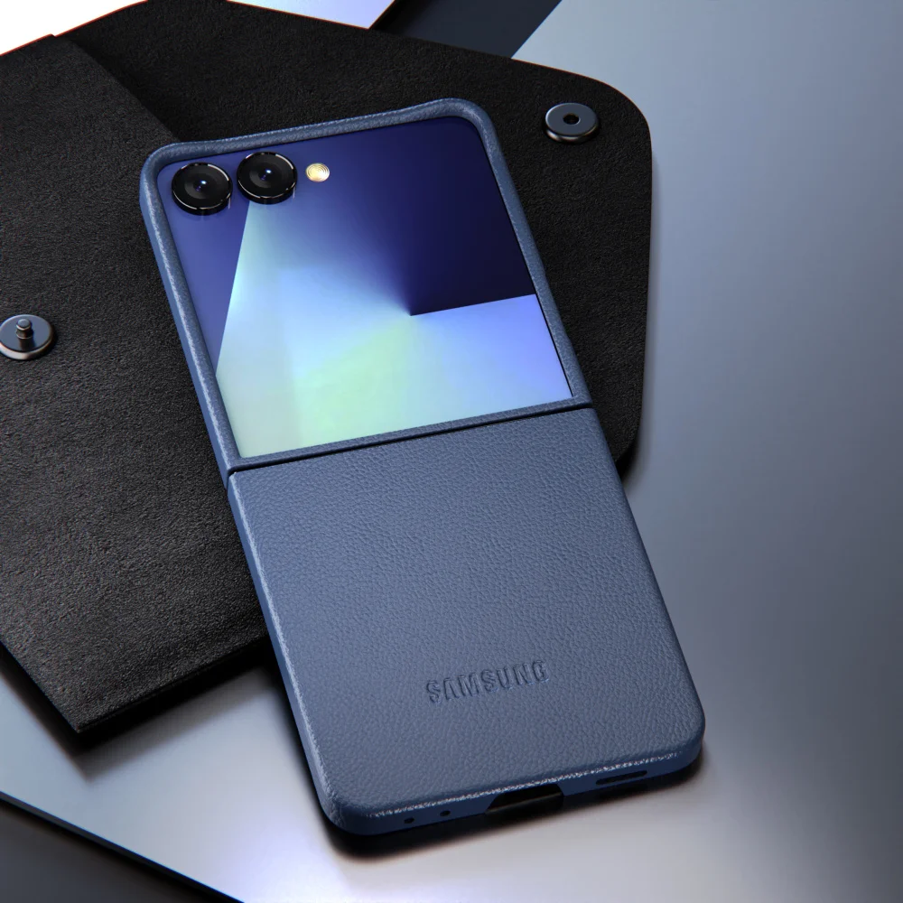 Luksusowe, oryginalne, skórzane etui ochronne do Samsung Galaxy Z Flip 7 ZFlip7, odporne na wstrząsy, z teksturą, z klapką, na tył telefonu. — zdjęcie produktu 6