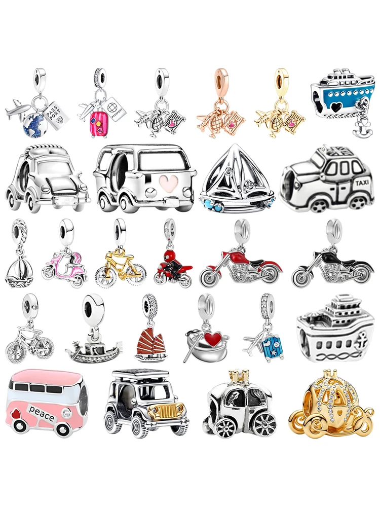 AliExpress NONE Hot Sale Fine Airplane Bicycle Sail Boat Camper Van Scooter Jeep Charms Beads Fit Original Bracelets DIY Women Jewelry Gifts