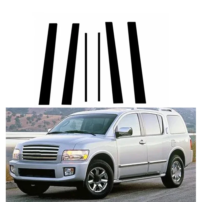 

6PCS Car Glossy Black Pillar Posts Fit For Infiniti QX56 QX80 2004-2011 2012 2013 Door Window Decal Sticker Cover Trim