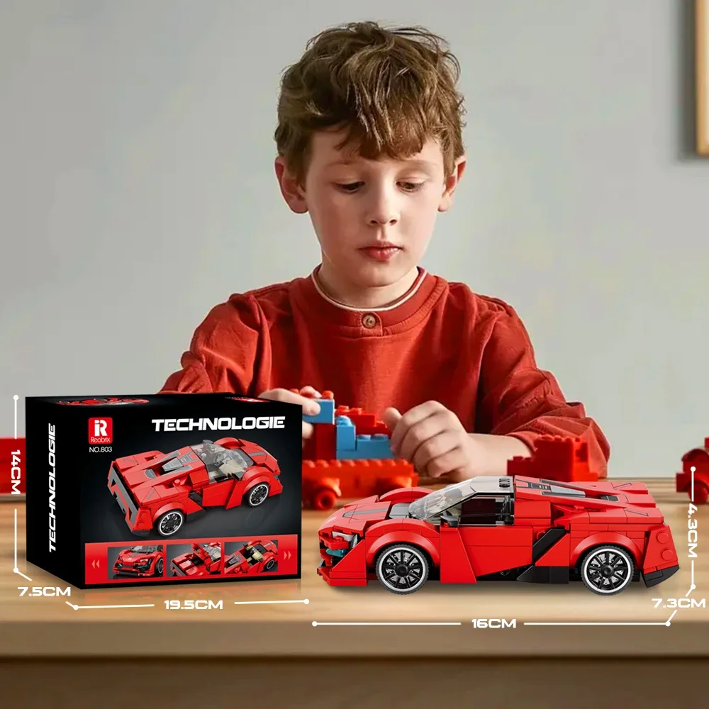 

301PCS Red Sports Car Building Block Creative Speed Vehicle Classic Car Model Bricks Desktop Display Toys For Kids Holiday Gifts