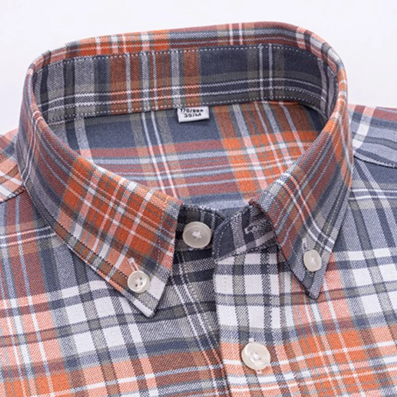 

11XL Short Sleeve Men Shirts 100% Pure Cotton 10XL 8XL Summer Social Business Casual Solid Color Oxford Stripe Plaid Shirt Male