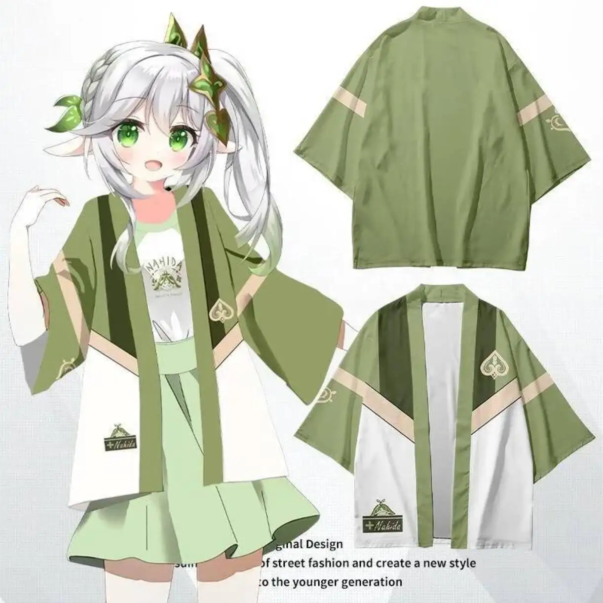 Conjunto de camiseta y pantalones cortos de kimono para Cosplay de Genshin Impact Nahida Acg, capa Haori de manga corta, ropa de calle, Tops Harajuku, 2023
