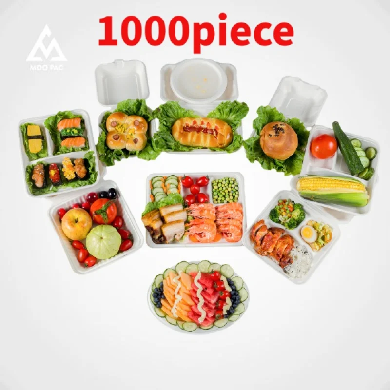 

10 00piece.Custom.Eco Friendly Sugarcane Bagasse Food Container Clamshell Catering Boxes Takeaway Tableware