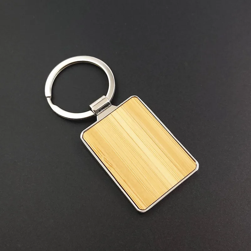 Custom LOGO Bamboo Wooden Keychain Blank Personalize Beech Wood Metal Rotatable Key Chain Laser Engrave House Keyring Opener