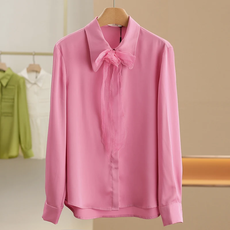 

Comfortable Commute Casual Pure Color Shirt 2024 Autumn New Women's Long Sleeve Polyester Fiber Straight Cut Standard Length