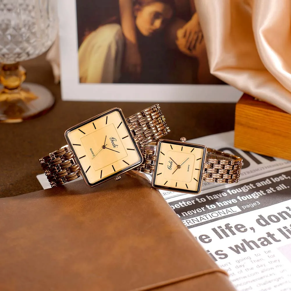 GEDI Simple Square Couple Models Watch Niche Premium Sense of Women's Ultra-thin High Value Quartz Watch Gift for Women and Man