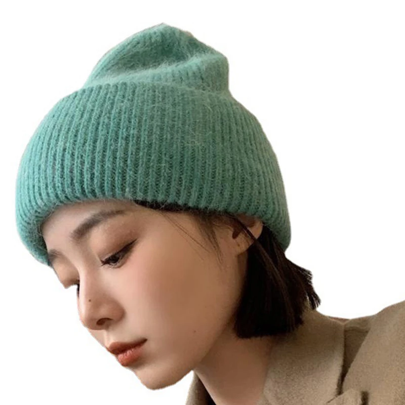 Rabbit Fur Beanies Soft Warm Fluffy  Winter Hat for Women Angora Knitted Hat  Skullies Beanies Female Bonnet Woman Knit Cap