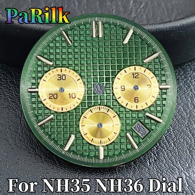 PaRilk Black Blue Dark Green Gray 31.5mm VK63 Watch Dial With Green Luminous Fit VK63 Quartz Movement Replacement Watch Part - Image 3