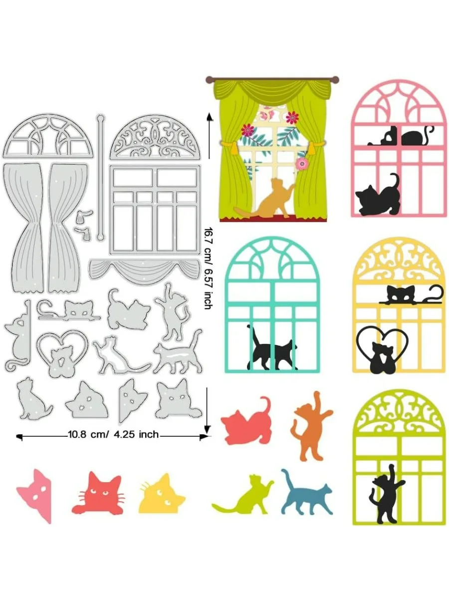 1Sheet Silhouette Cat Cutting Dies Stencil 4.2x6.5inch Window Curtain Carbon Steel Embossing Template for Card Making DIY