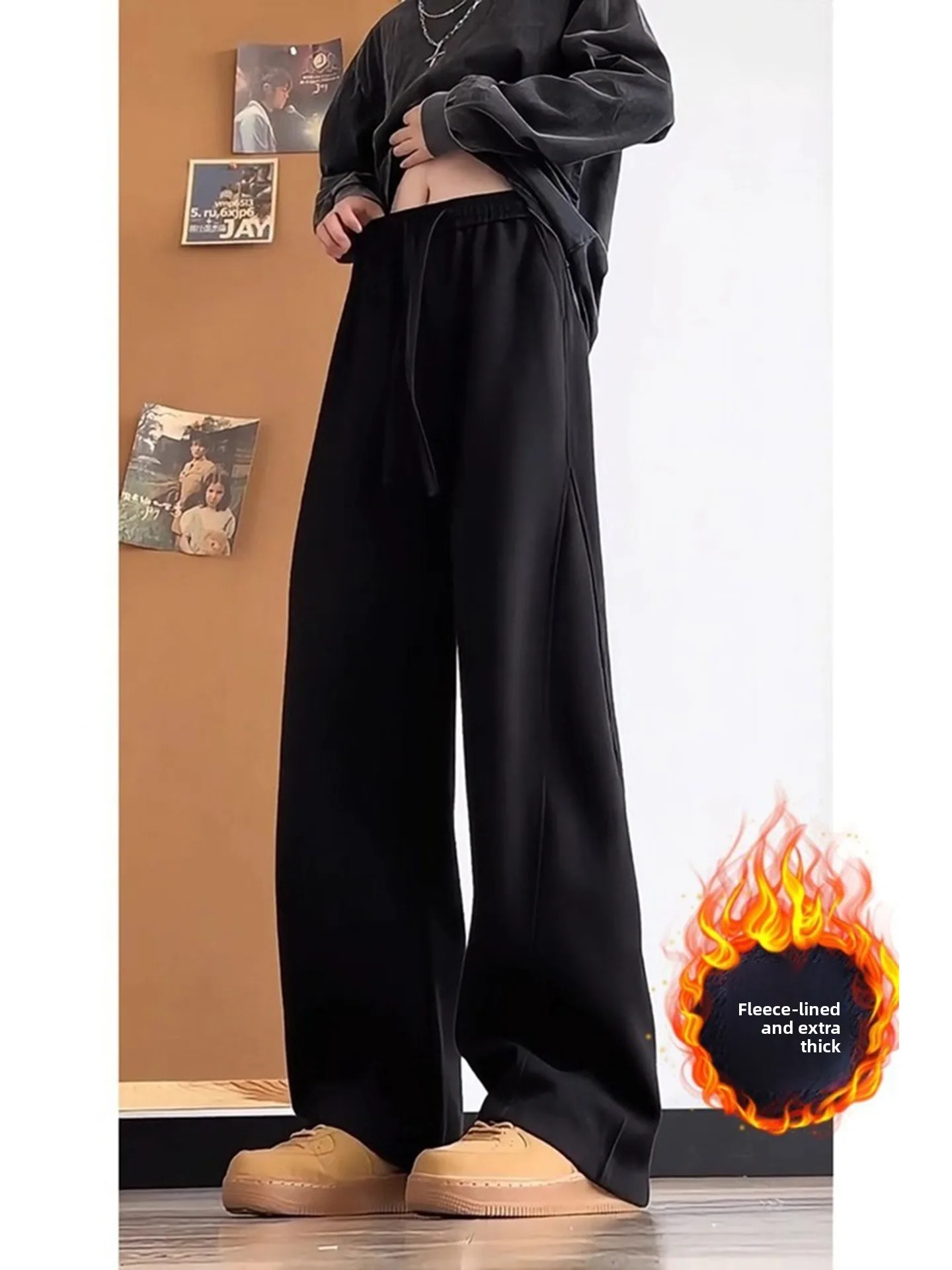 

Cleanfit Fce Lined Thiened Wide Leg Men's Sweatpants Casual Autumn Winter Faionable Drapey Loose Fit Straight Cut Trou...