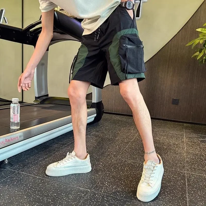 

Wide Men's Cargo Shorts Solid with Pockets Draw String Male Short Pants Baggy Elastic Waist Loose Hevy Whate Harajuku Nylon Y2k