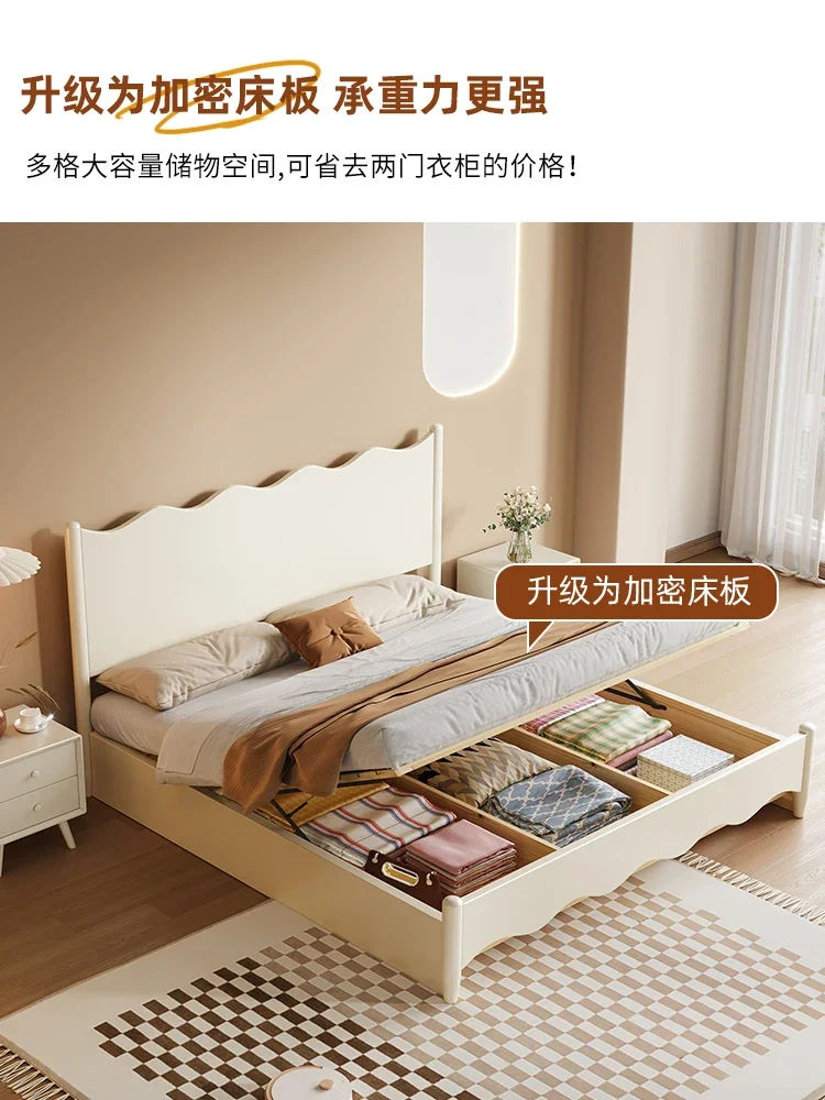 Custom-made solid wood bed white modern simple master bedroom double Nordic household 2m x2 m big bed storage box 1.8m.