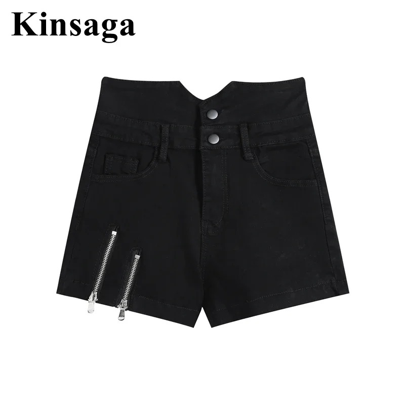 

Women Street Zipper Patchwork Black Short Jeans Feminino 2XL Summer Stretchy High Waist Slim Fit Club Denim Shorts Y2K Hotpants