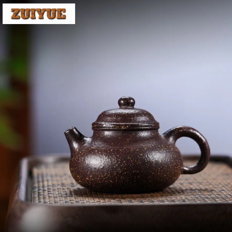 

250ml Yixing Purple Clay Teapots Handmade Open Sky Pot Raw Ore Coarse Sand 15 Mesh Purple Jade Gold Sand Kettle Zisha Tea Set