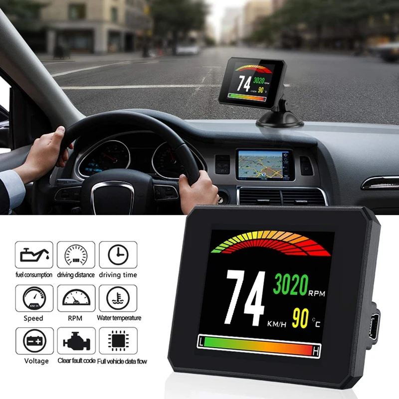 

P16 Head Up Display OBD Smart HUD Auto Digital Meter OBD2 Port Warning Windshield Alarm System