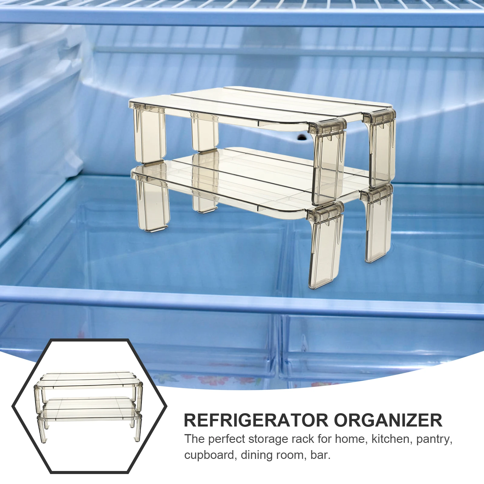 

2pcs Fridge Storage Rack for Kitchen Pantry Plastic Shelving Counter Partition Spice Organizer Home Storage Solution