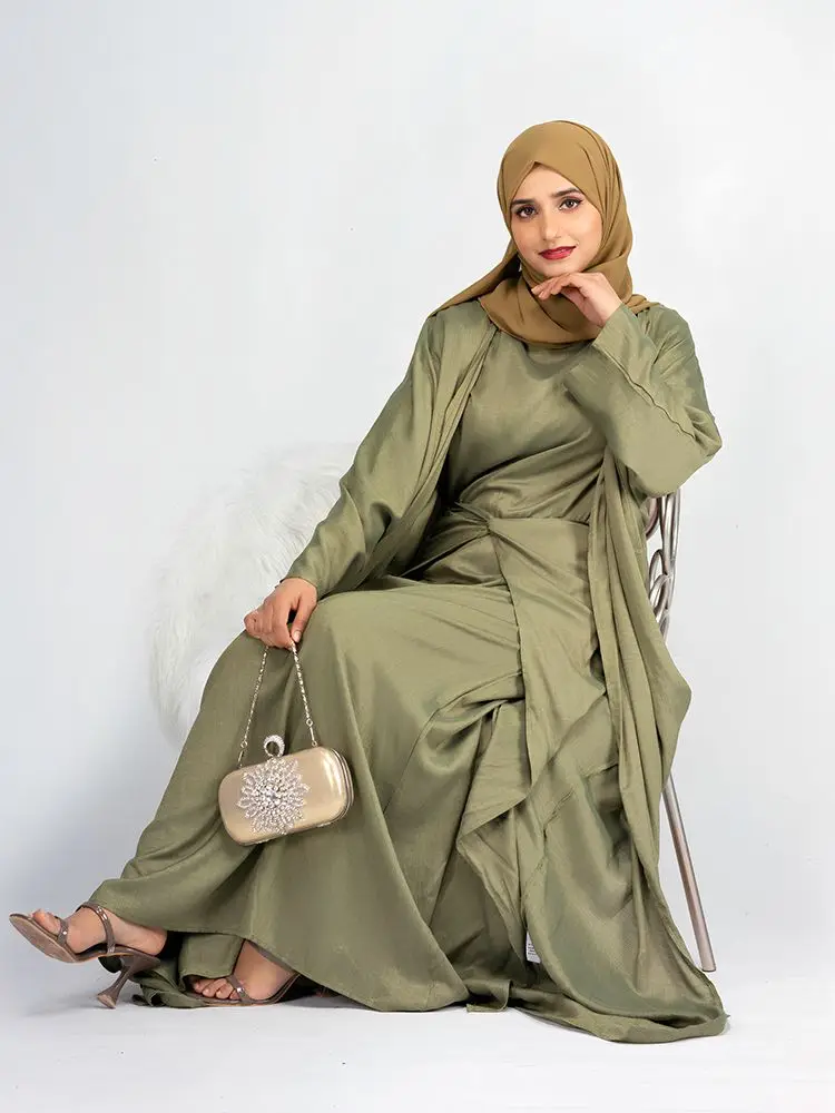 Hot Sale Djellaba Muslim Dress 3 Pieces Muslim Suits Elegant Long Islamic Abayas Women Modest Wear Clothing EID Sets WY55