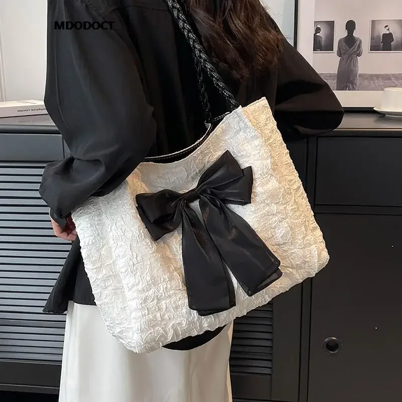 Women Shoulder Bags Summer Versatile Casual Canvas New Fashionable Bow Shoulder Bag 2023 Large Capacity Work Ladies Handbag