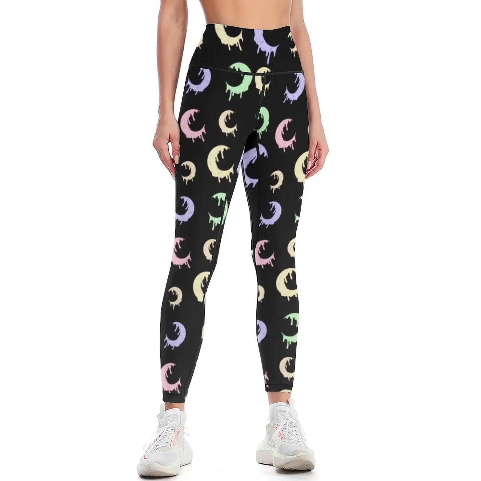 Spooky melting crescent moon Leggings sport pants Tight fitting woman Womens Leggings