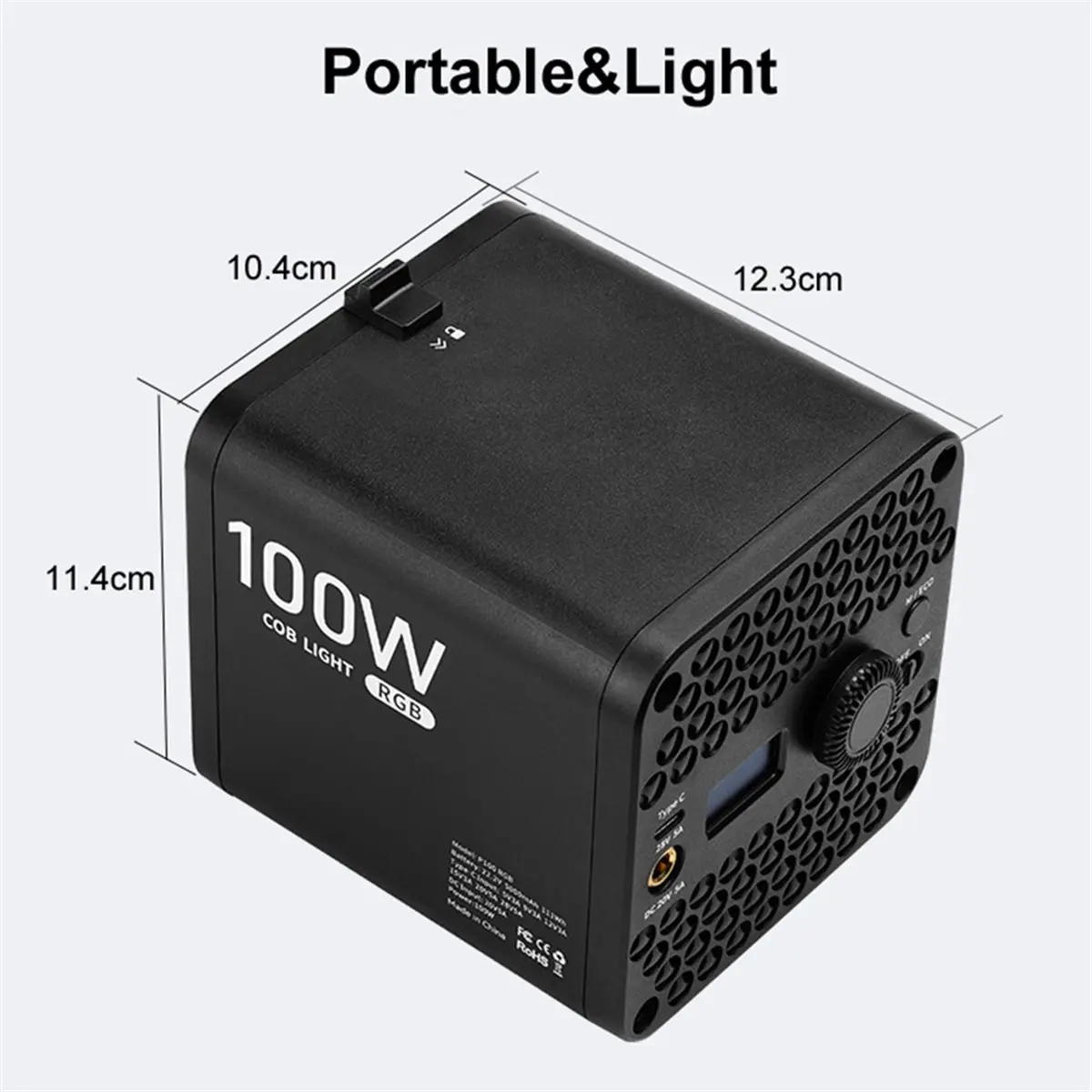 A14M 100W RGB LED COB Video Light Portable Photography Lighting Dimmable 2700-6500K for Studio Live Streaming