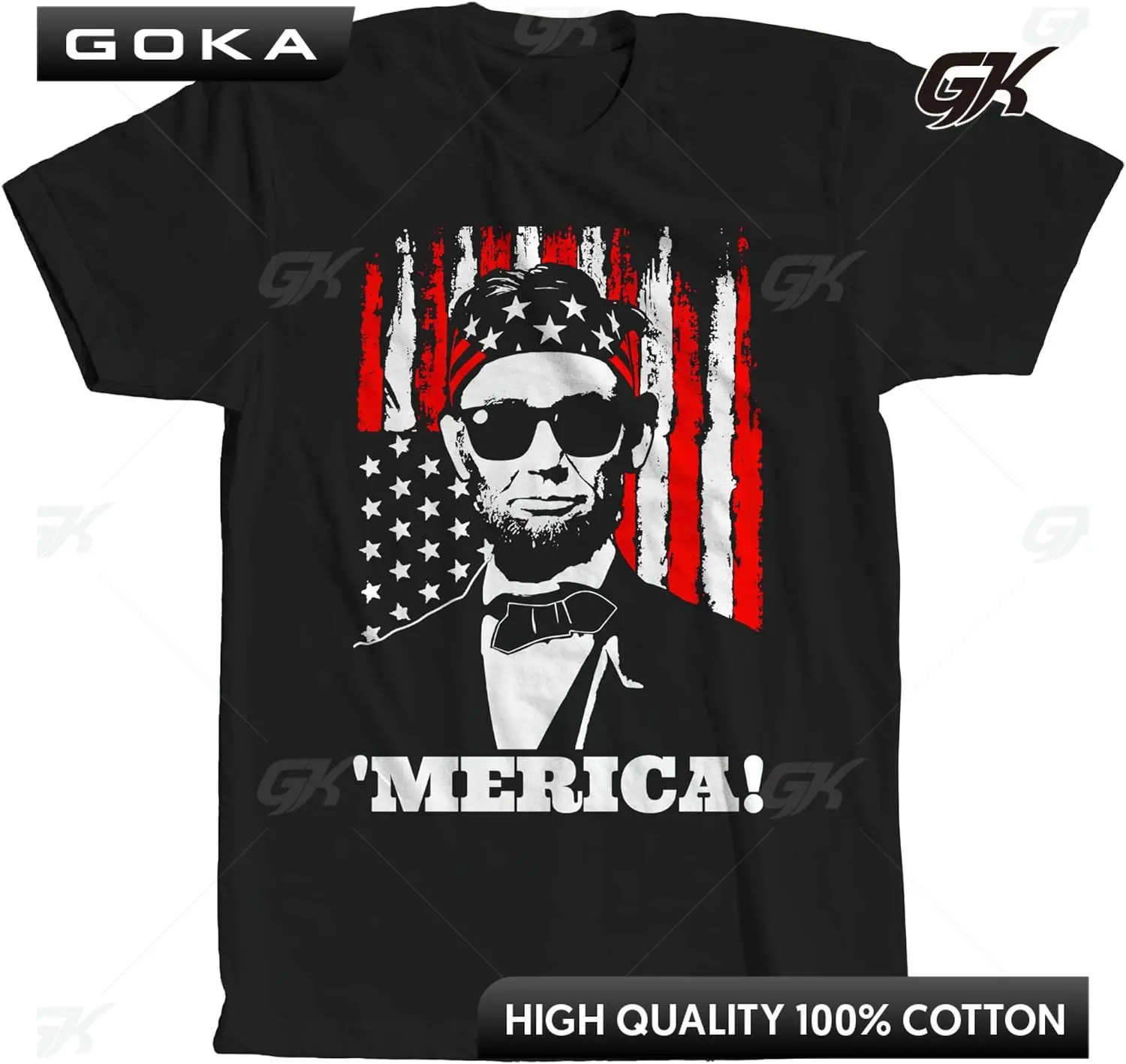 Abraham Lincoln Merica T-Shirt Memorial Day Patriotic 4th of July USA Flag Tee Men Clothing Graphic Print T Shirts Tee Tops