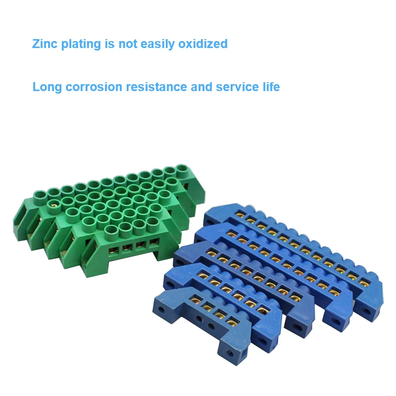 Diseño de puente azul, verde y blanco, línea cero, 4-12 polos, tornillo, latón, cobre, tira de toma a tierra, conector de bloque de terminales,