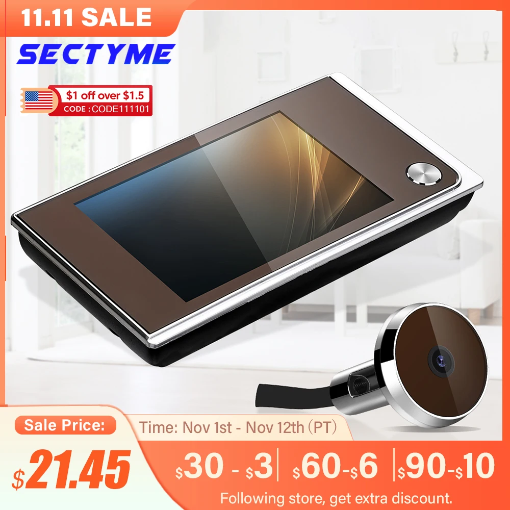 Sectyme 3.5 inch Peephole Video Doorbell Camera 120 Degree Angle Peephole Viewer Smart Home Outdoor Cat Eye Visual Doorbell