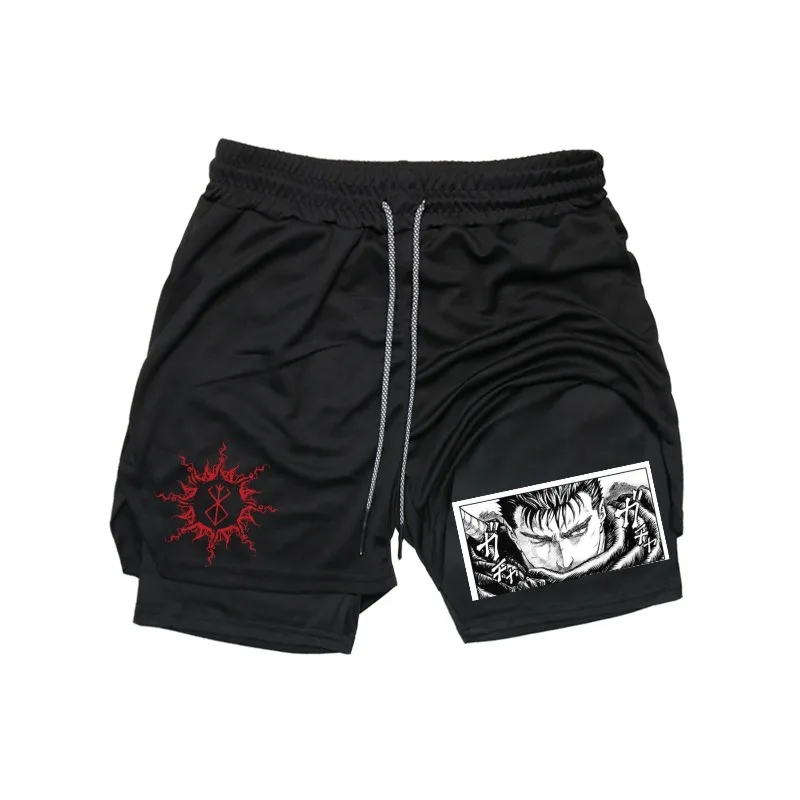 

Anime Guts 2-in-1 Gym Workout Shorts for Men Summer Quick Dry Stretchy Athletic Compression Shorts Fitness Running with Jogging