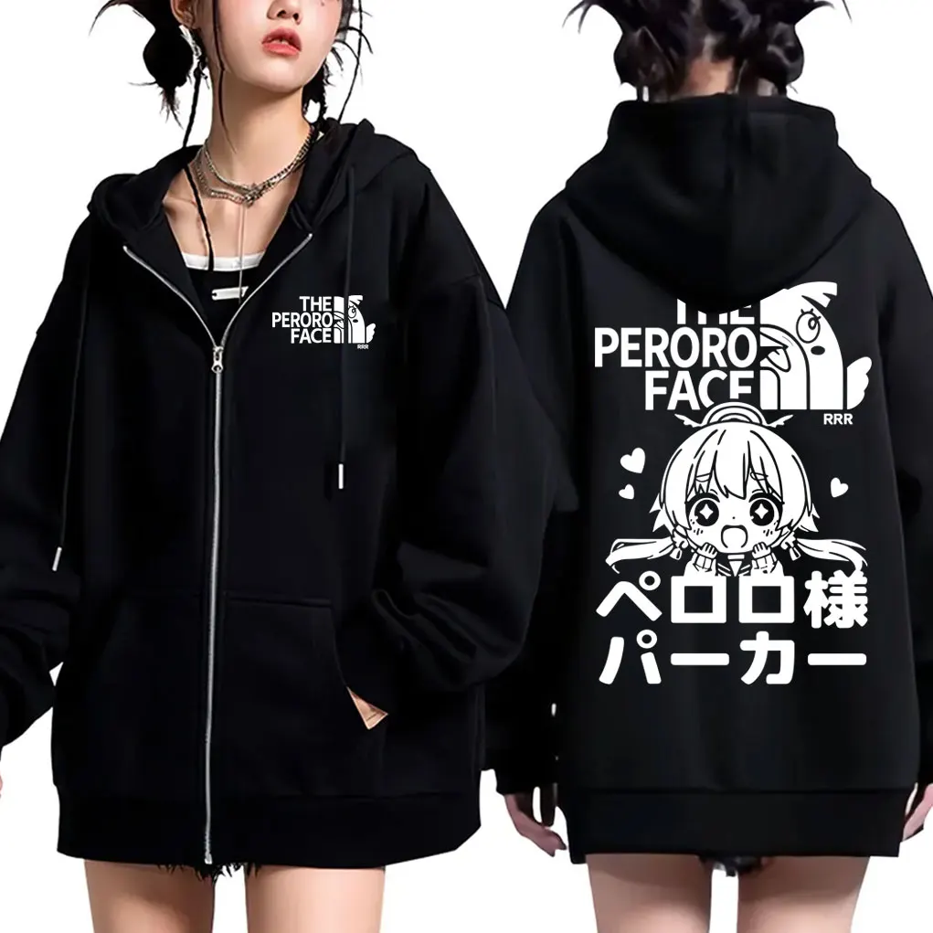 

Blue Anime Archive Azusa Hifumi The Peroro Face Funny Graphic Zipper Hoodie Men Women Streetwear Unisex Manga Cosplay Clothes