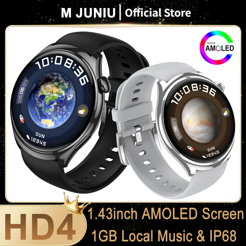 

2024 NEW For Android Watch HD4 AMOLED Smart Watch Men 1.43" HD Screen 1GB Local Music Men Waterproof Smartwatch