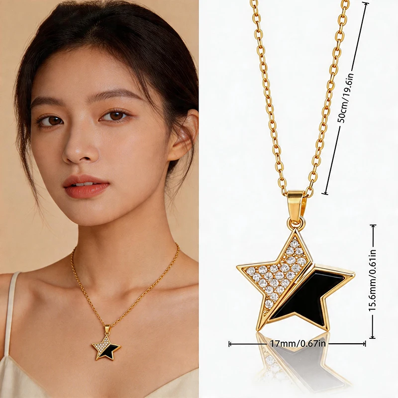 Fotografia 3: Colar de aço titânio com estrela de cinco pontas para mulheres, pingente personalizado, acessório versátil de luxo leve, joias de verão.