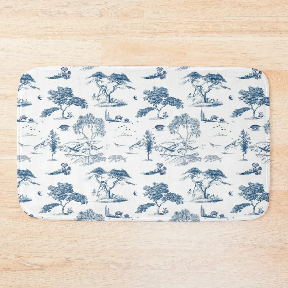 

Blue Toile de Jouy Bath Mat Entrance Carpet Carpets For Bathrooms Modern Bathroom Accessories Bathroom Rugs And Set Mat