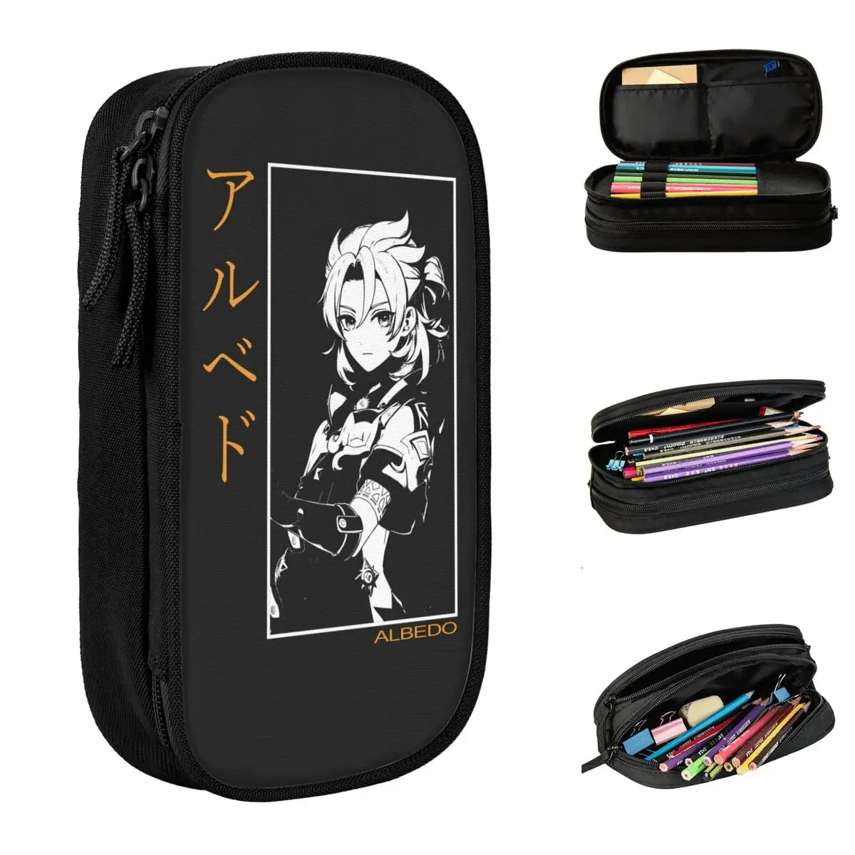 

Albedo Genshin Impact Anime Pencil Case Pen Box Pencil Bags Kids Big Capacity Students School Gifts Pencilcases