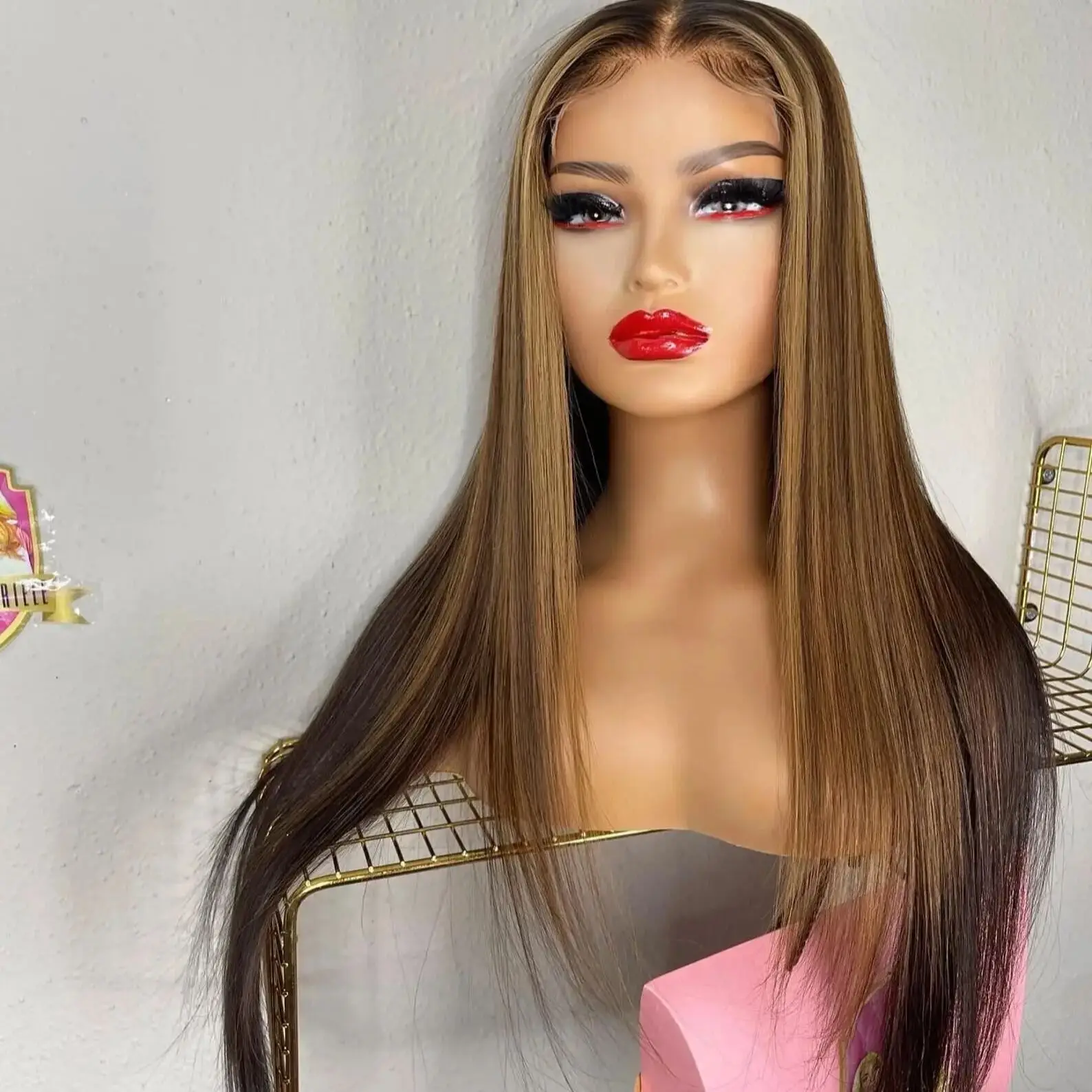 

Long Highlight Brown Straight 26inch 5x5 Silk Base Jewish Human Hair Wig With Baby Hair HD Lace European Hair Preplucked Daily